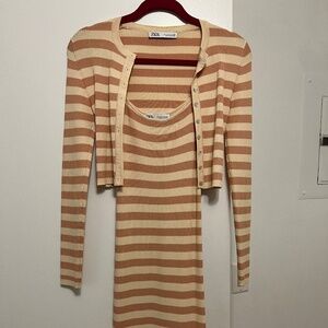 Two-Piece Zara Bodycon Dress & Cardigan Set Size Small